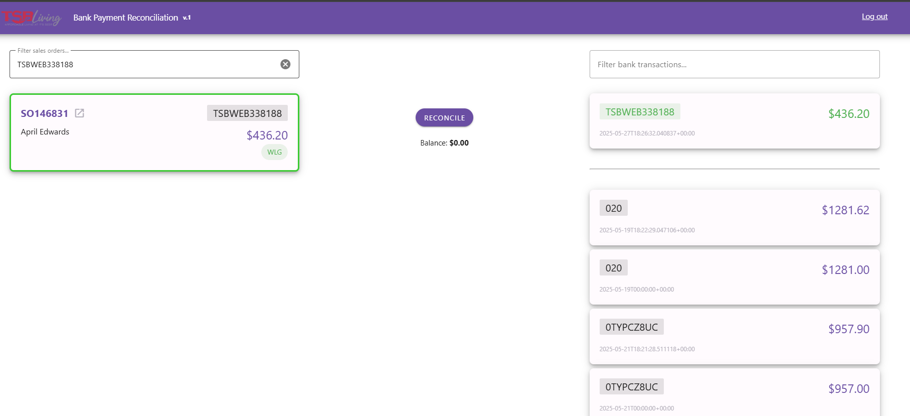 Bank Reconcile App
